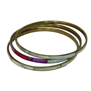 Brass Bangles Set of 3 Inlayed with Mother of Pearl and Abalone Shell
